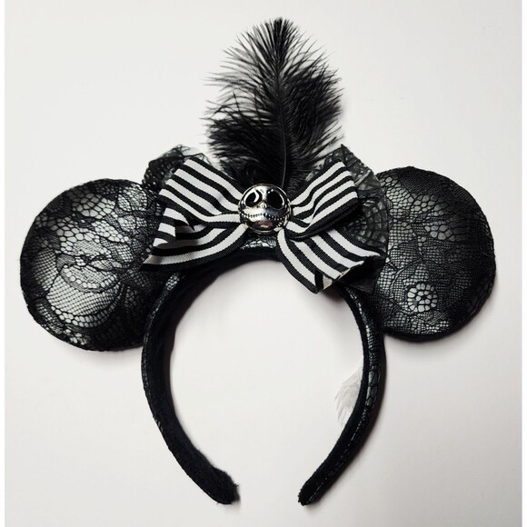 Disney Parks Minnie Mouse Ears Jack Nightmare Before Christmas Headband Lace HTF